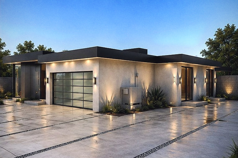 Design rendering of Flat-roof courtyard residence in Malibu, California — view 2