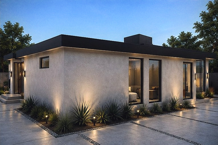 Design rendering of Flat-roof courtyard residence in Malibu, California — view 4